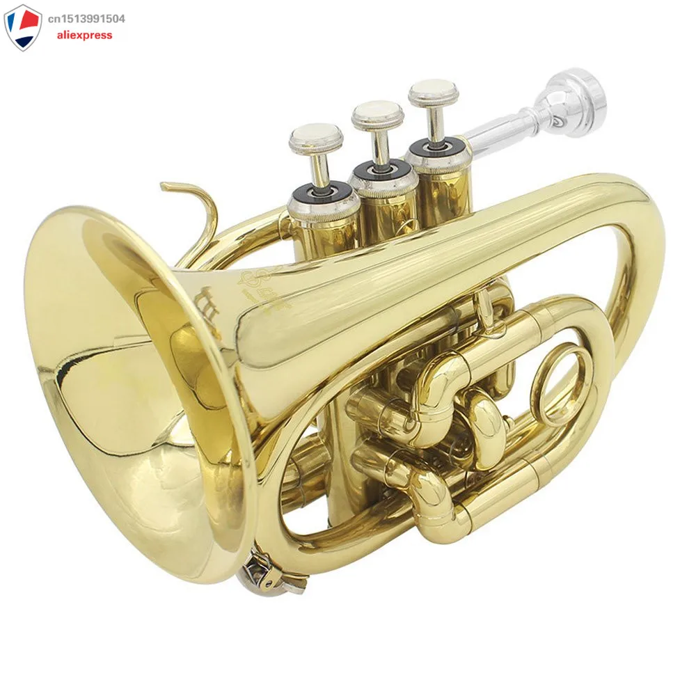 

Professional Palm Pocket Trumpet Tone Flat B Bb Brass Wind Instrument with Mouthpiece Gloves Cloth Brush Grease