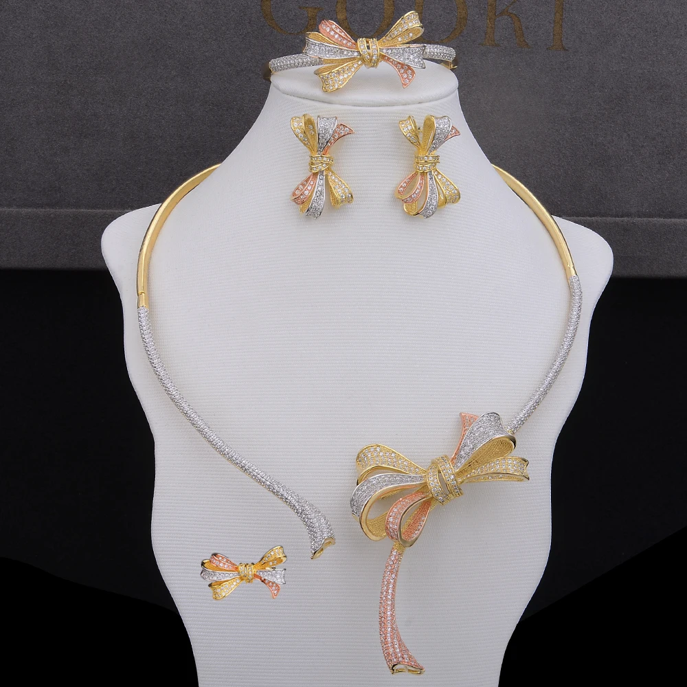 Godki Роскошный Бант африканская цепочка чокер серьги набор комплекты украшений