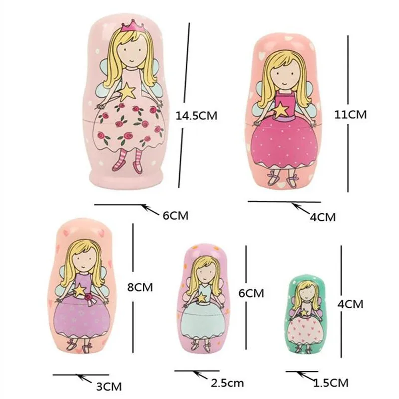 Angel princess(5Pcs) 1XSet деревянная матрешка, кукла-матрешка ручной работы, русские куклы, игрушка для детей, для девочек, рождественские подарки, украшение для дома, 6 стилей - Цвет: Angel princess(5Pcs)