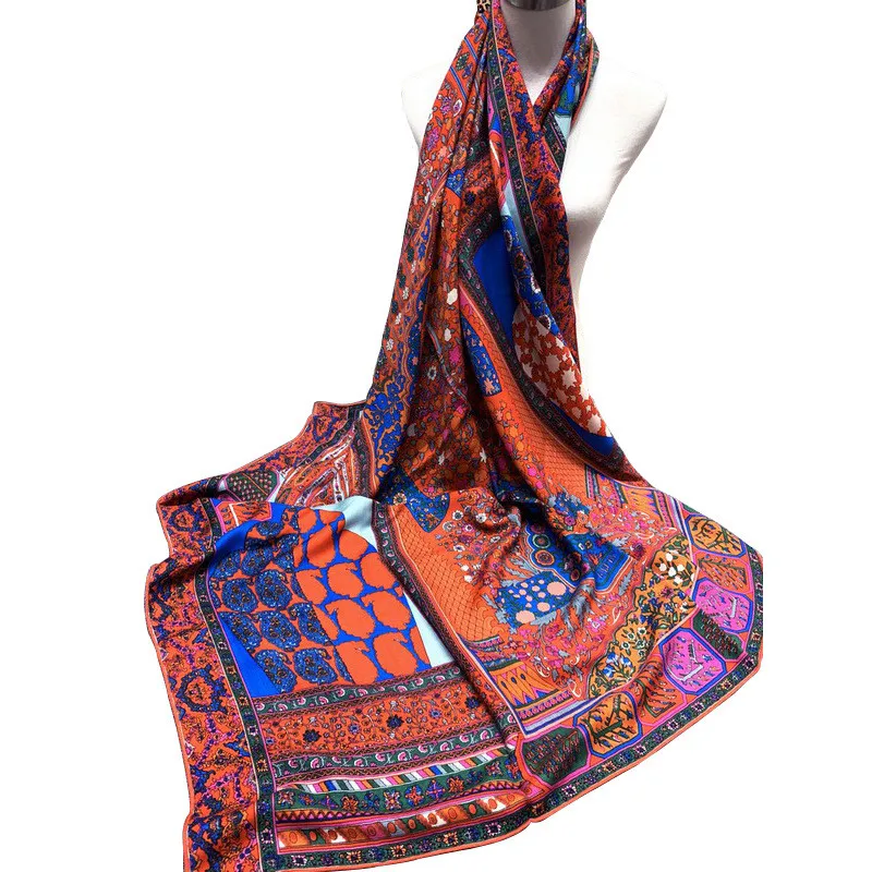 

silk cashmere blend women fashion retro geometric print big square scarfs shawl pashmina 130x130cm wholesale retail