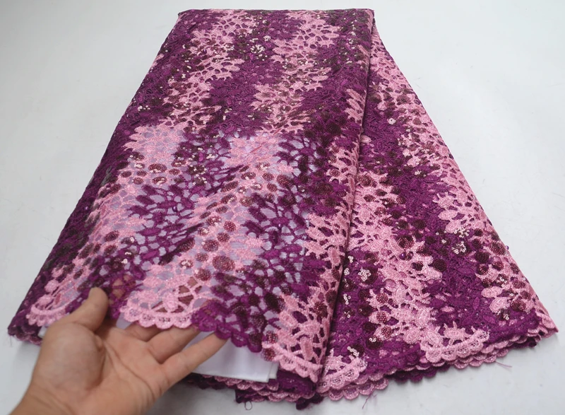 

High quality French embroidered cotton noil 5 m women's dress material for African party dresses