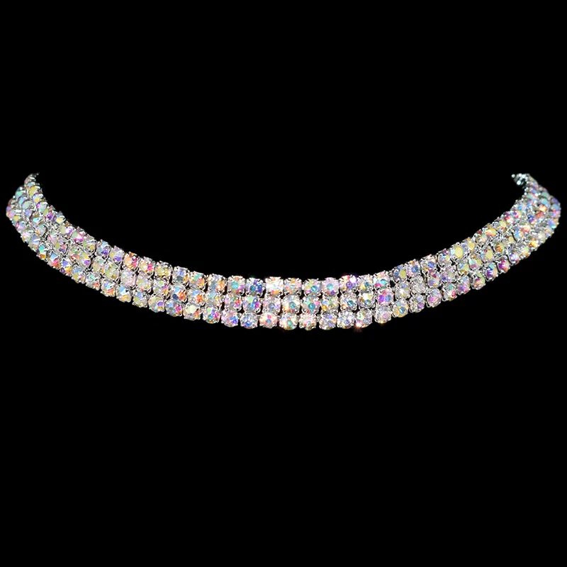AB diamond 3 rows Женское ожерелье свадебное медное серебряное ожерелье с кристаллами s Стразы Круглый чокер ожерелье для женщин ювелирные изделия подарок - Окраска металла: AB diamond 3 rows