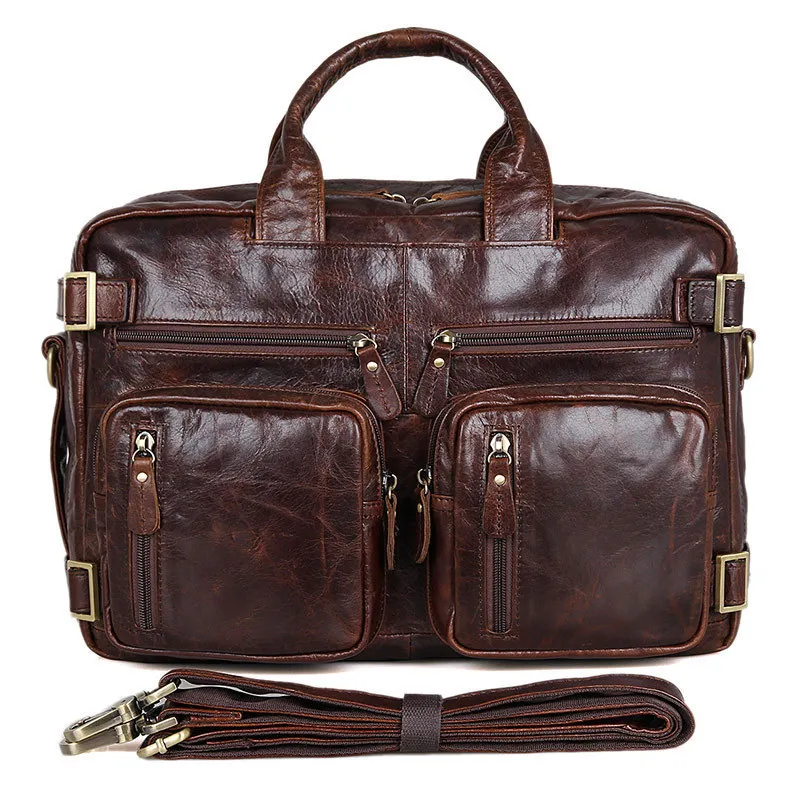 2020 New Genuine Leather Zipper Solid Soft Handle Briefcase Mens Business Hangbag Shoulder & Crossbady Computer Bags