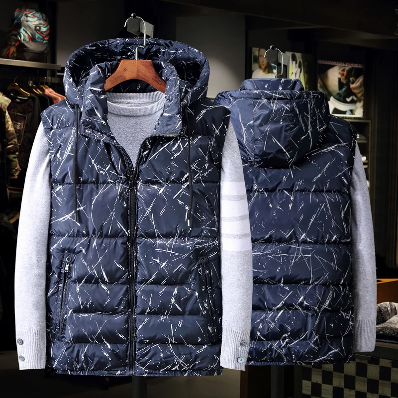 6XL 8XL 10XL модный жилет с капюшоном мужской утепленный хлопковой подкладкой мужская