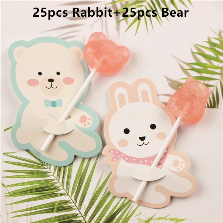 50pcs rabbit bear 25/50 шт. "Медведь", "Кролик", "Леденец Украшения карты мультфильм конфеты коробки держатель Дети сувениры игрушка «сделай сам подарки на день рождения Свадебная вечеринка декорации - Цвет: 50pcs rabbit bear