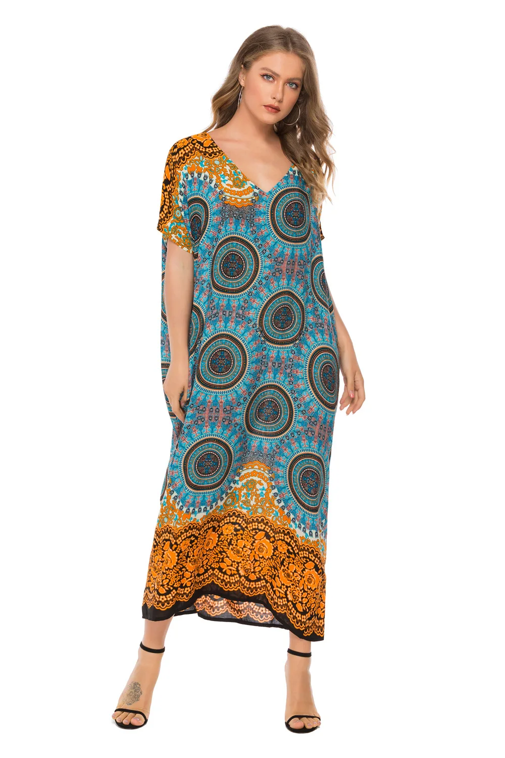 Длинная ночная рубашка Женская винтажная с V-образным вырезом Женское ночное