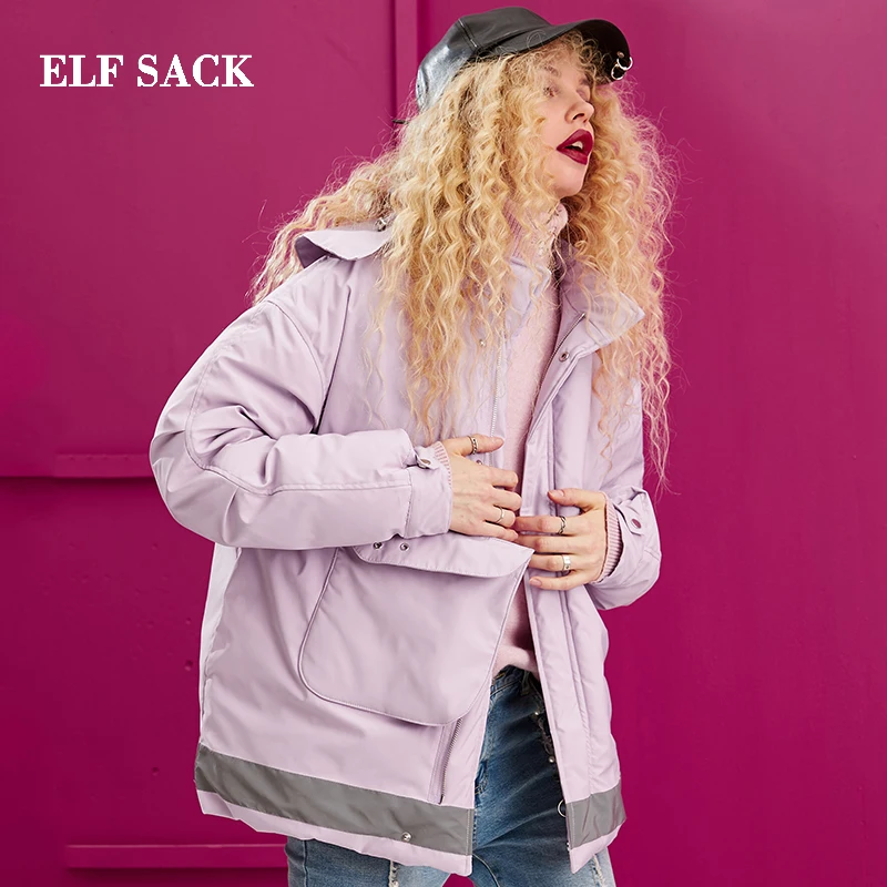 ELFSACK новинка 90% белый утиный пух куртки для женщин повседневные с широкой талией