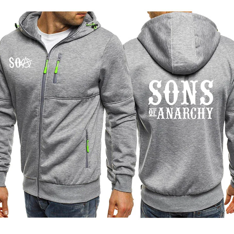 SOA Sons of anarchy/Новая модная мужская спортивная одежда с капюшоном на молнии, мужская повседневная толстовка, флисовое теплое худи в стиле хип-хоп - Цвет: 802
