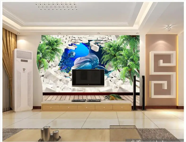 3D настенные росписи обои на заказ картина Dolphin кокосовое дерево ТВ настенная