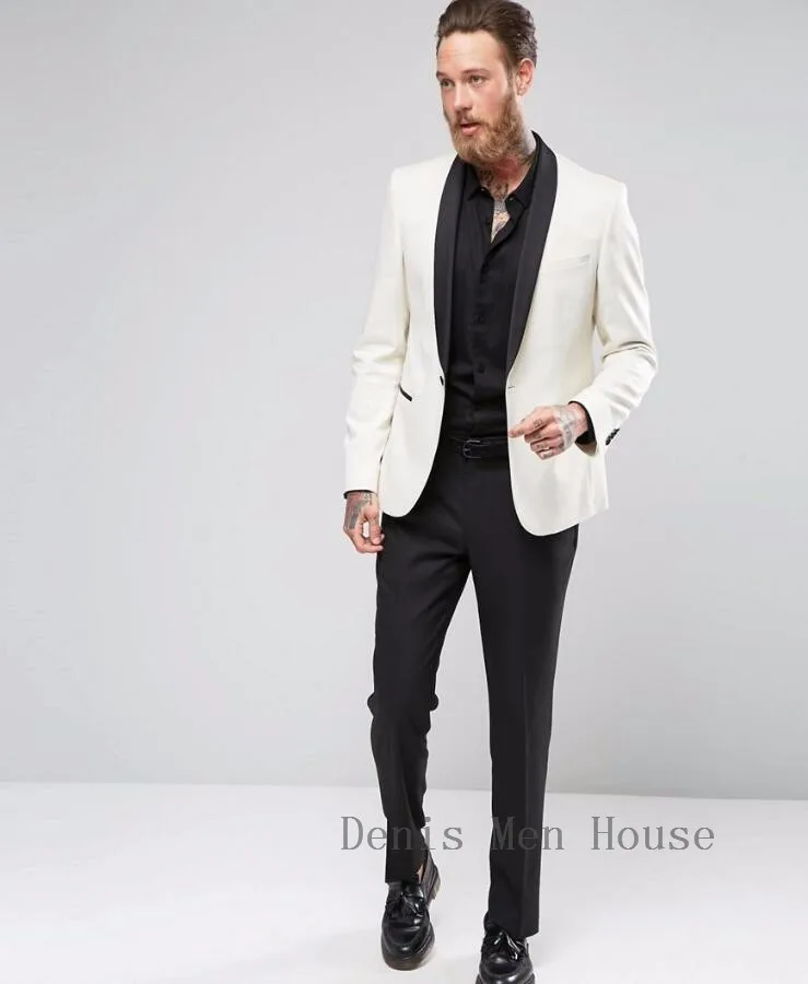 Новинка 2018 однобортные смокинги для жениха с отложным воротником цвета слоновой