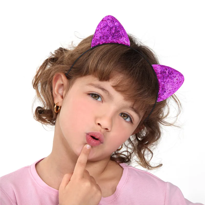 

Fioday New Cute Cat Ears Bezel for Girls Hair Accessories Sequins Hairband Cat Ear Headband Women Children Party Supplies