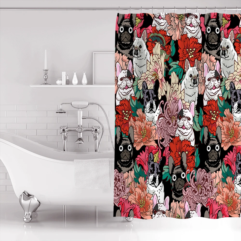 Французские бульдоги сверхдлинные тканевые занавески для ванной и душа
