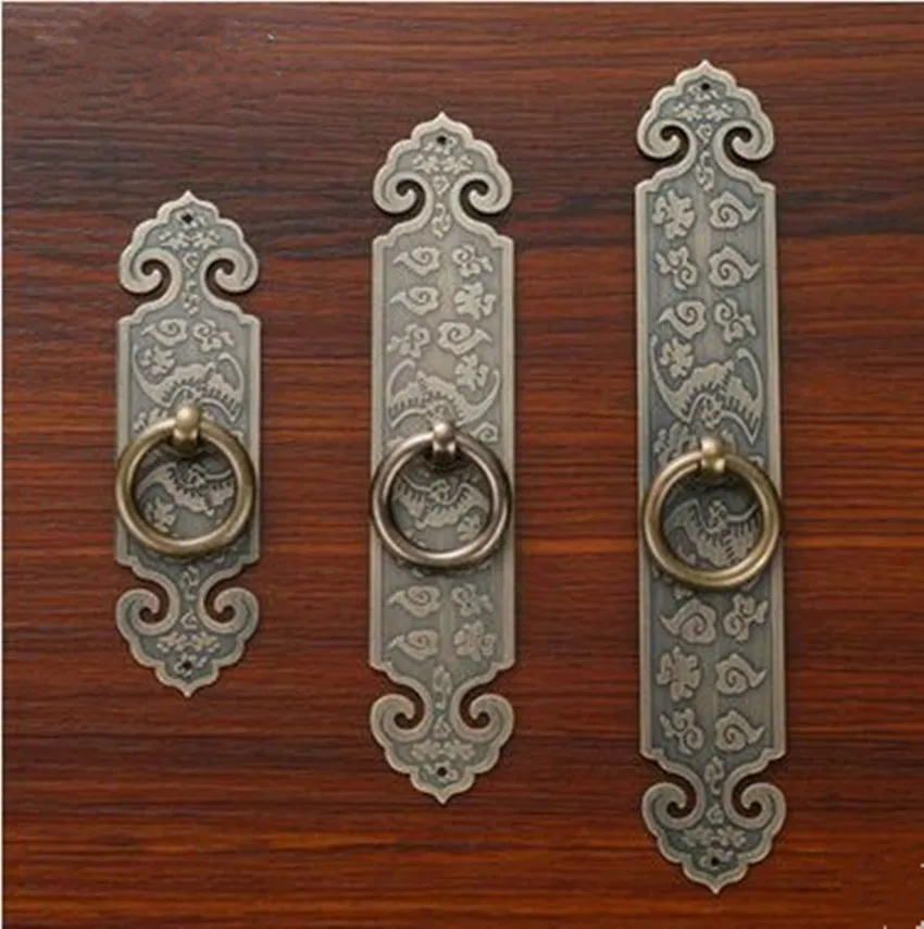 Сельский ретро латунная мебель ручки для дверей желтая ручка кольца с задней