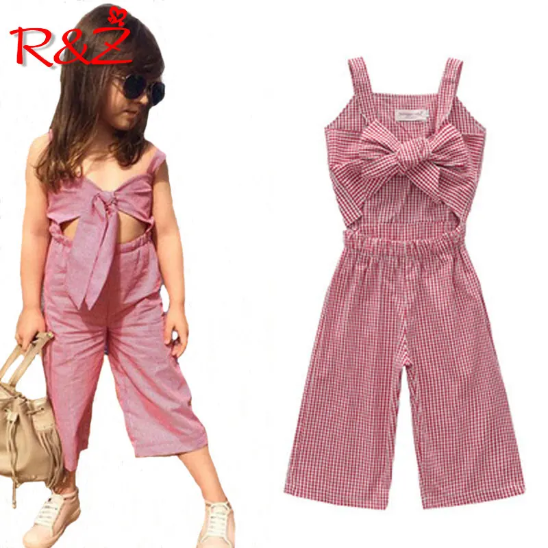 

R&Z 2019 summer new European and American fashion girls jumpsuit striped sling big bow trousers