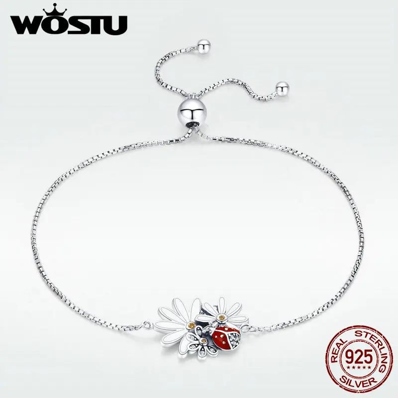 Женский браслет WOSTU из серебра 925 пробы с цепочкой в виде божьей коровки модные