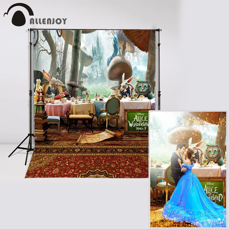 Allenjoy 5ftx7ft Алиса сказочная фотография фон мультфильм ковер в форме кошки грибы для