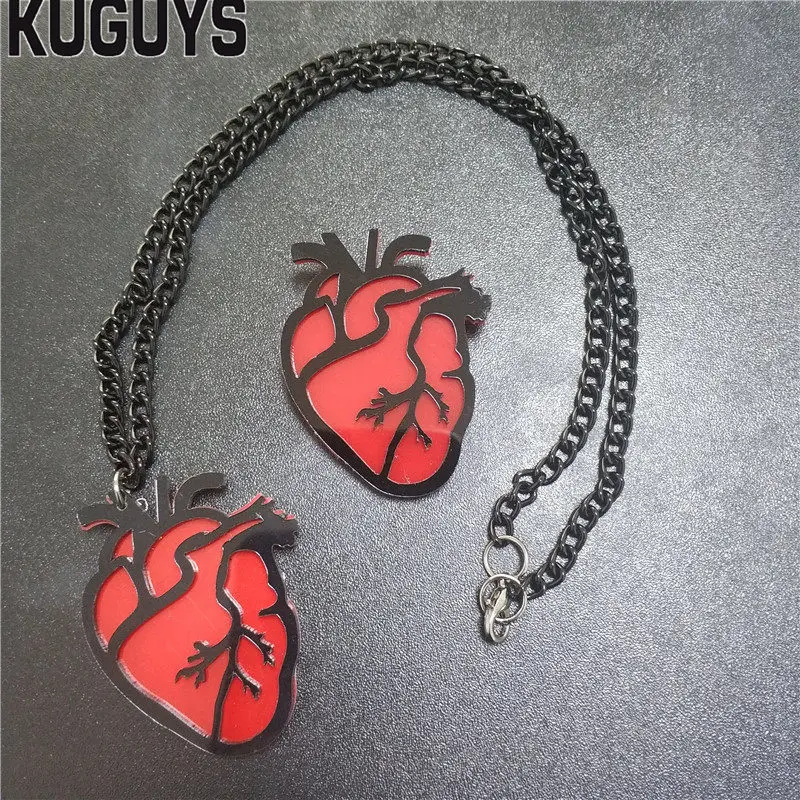 KUGUYS красный ярко розовый белый сердцебиение большой кулон ожерелья для женщин