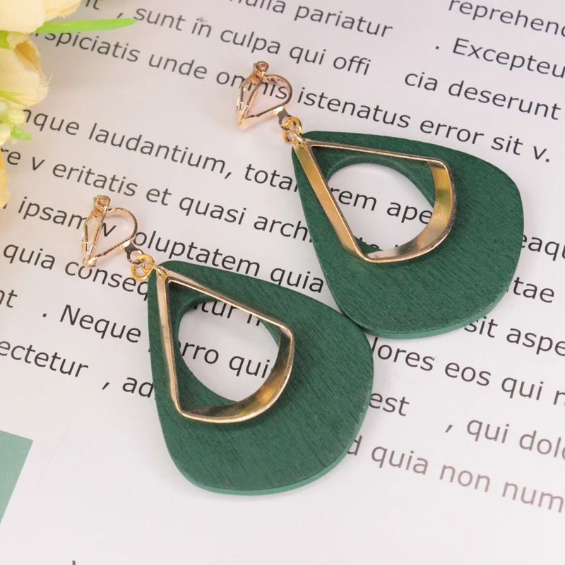 Женские серьги, клипсы для ушей, без проколов, клипсы, модные, народные, на заказ, трендовые, металлические, деревянные, ювелирные изделия, подарок