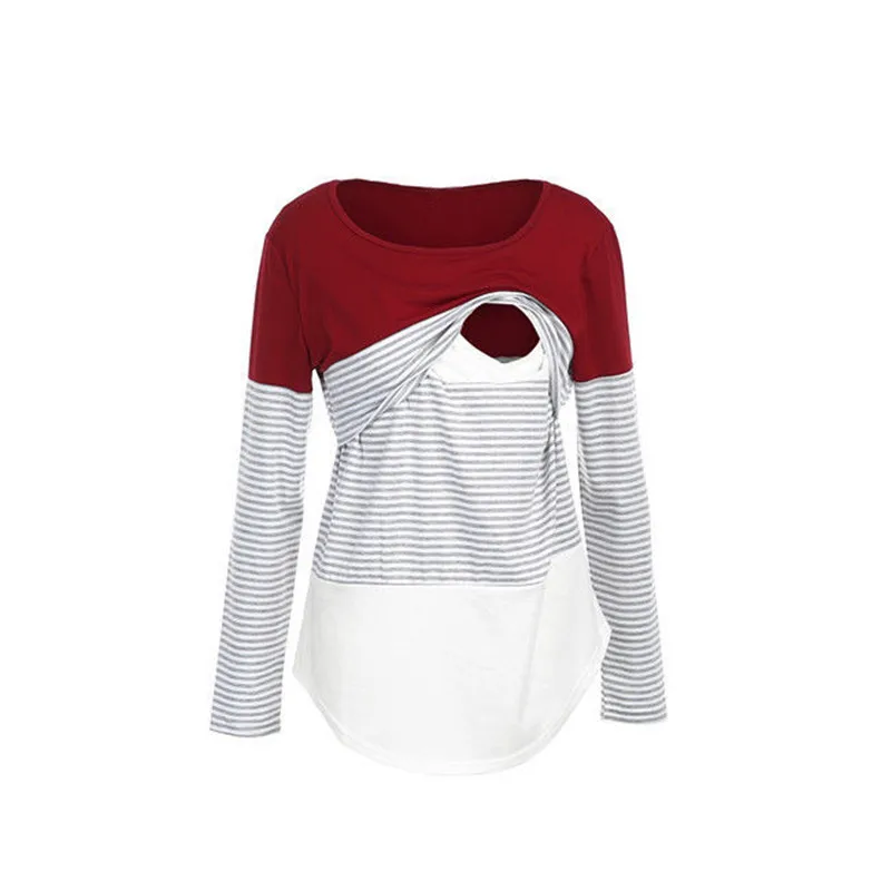 

Women Mom Pregnant Blouse Clothes Nursing Long Sleeved Striped Baby Maternity Shirts Maternity Blouse Tee Shirt Femme Enceinte