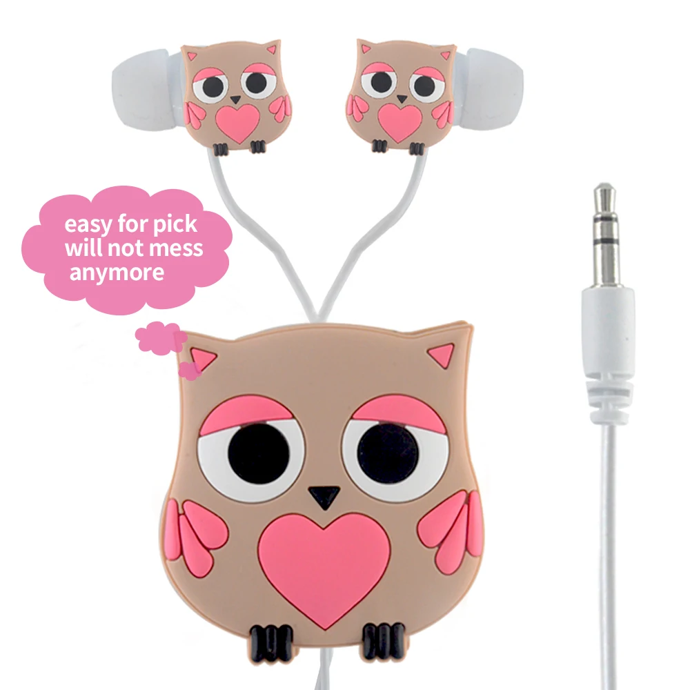 Moear Cute 3.5mm Cartoon Owl 3D Stereo Earphones Kids Wired Earbuds Headsets with Winder | Электроника