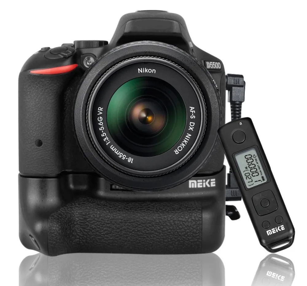 

Встроенный беспроводной пульт дистанционного управления Meike MK-DR5500 2,4G LCD, вертикальная ручка для Nikon D5500, работает с аккумулятором 2xEN-EL14a