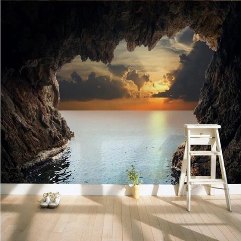 

Custom Mural Wallpapers Modern Minimalist Cave Sunset Natural Scenery Murales De Pared 3D Living Room Home Decor Wall Paper Roll