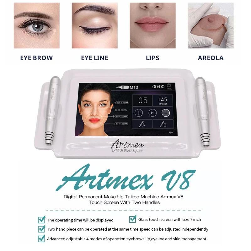 

7 inch Artmex V8 touch screen MTS PMU digital tattoo machine permanent makeup machine with 2p Eyebrow Lip Rotary Pen tattoo gun