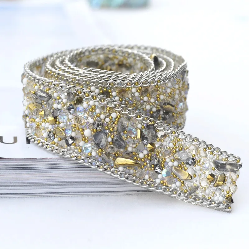 

Classic champagne color beaded chain lace trim clothing wedding veil l accessories collar /hats/ bag decoration