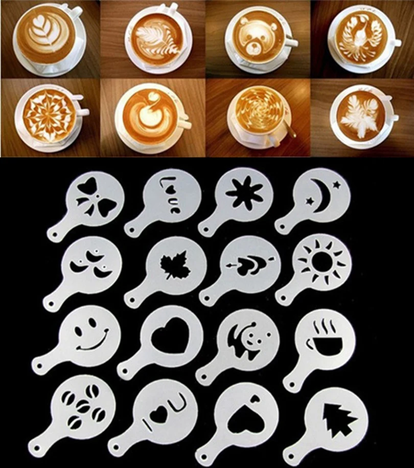 Кофе Barista Трафареты Прозрачная Пластиковая 16 Шт./компл. Приготовления Капучино
