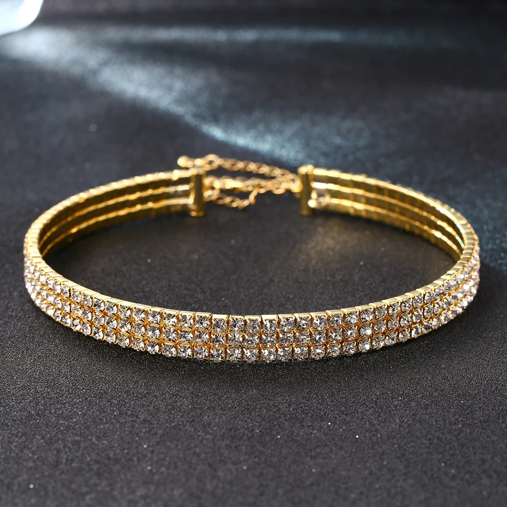 Кристалл Чокеры Для женщин jewelry стрейч 3 ROW Rhinestone колье Цепочки и ожерелья