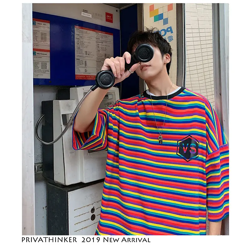 Privathinker для мужчин Harajuku уличная Sriped футболка лето 2019 корейский модные забавные
