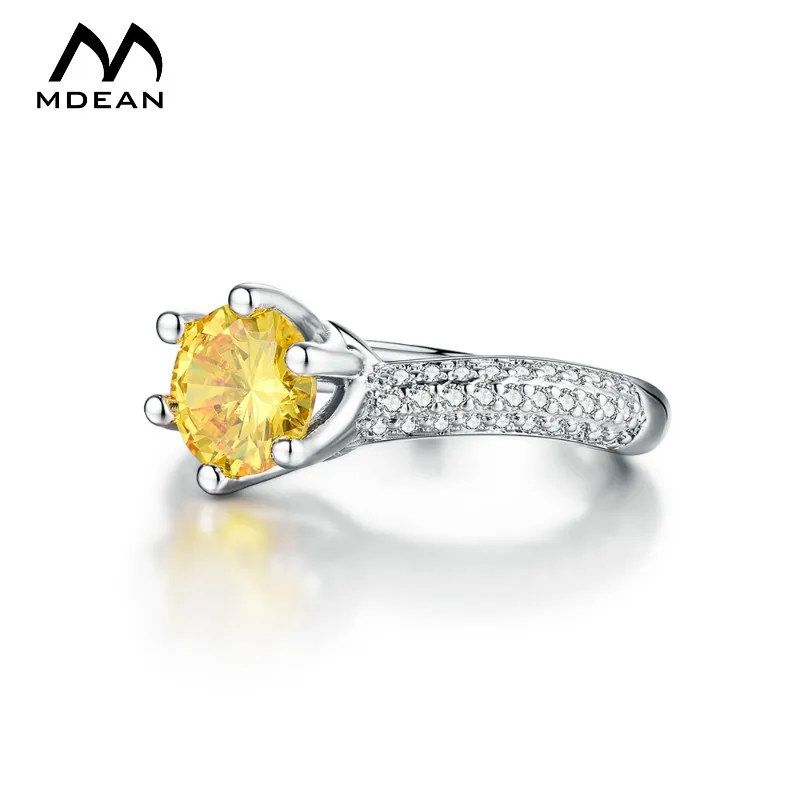 MDEAN White Gold Color Wedding Engagement Round Rings for Women Yellow AAA Zircon Jewelry Bague Bijoux Size 6 7 8 H367 | Украшения и