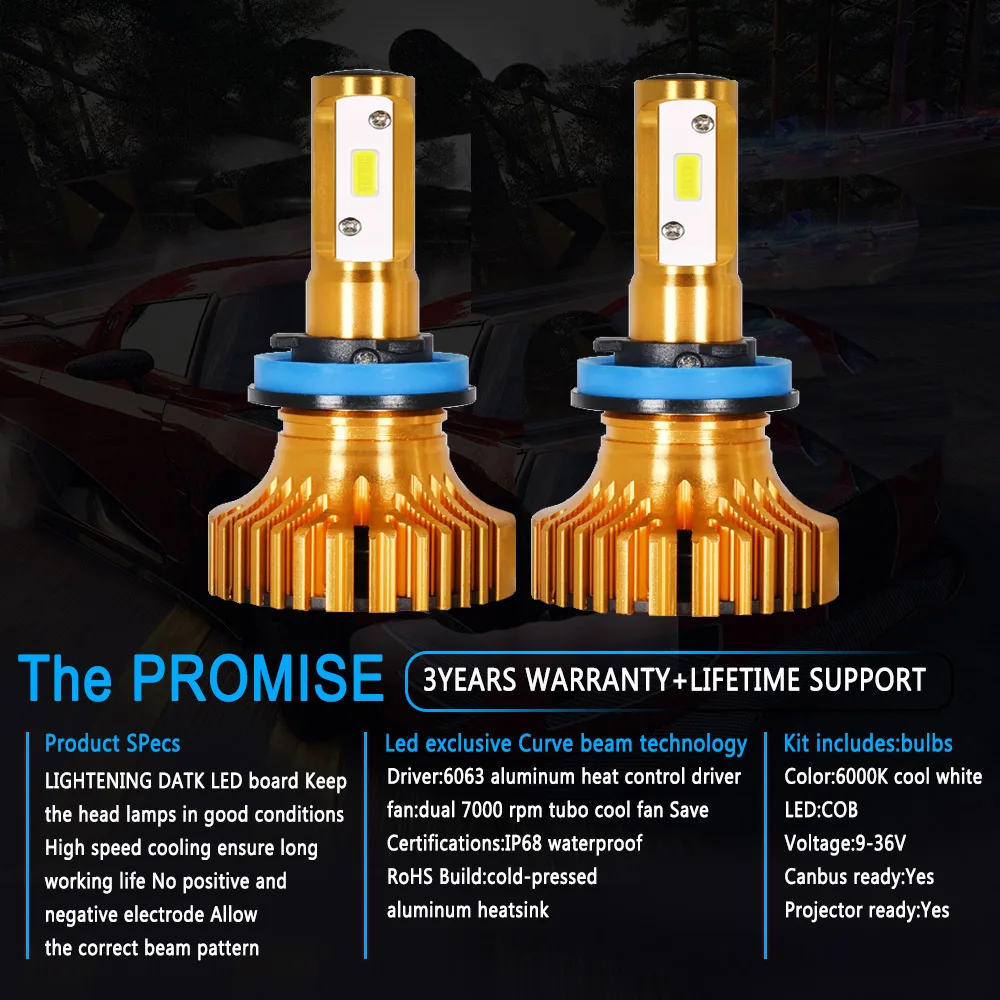 ZTZPIE 6500 K COB 12000LM 12 V мощный автомобильный турбо вентилятор светодиодные фары 9005 H1 H8 H9 H4 H3 H16 9006 H11 H7 авто лампы супер свет