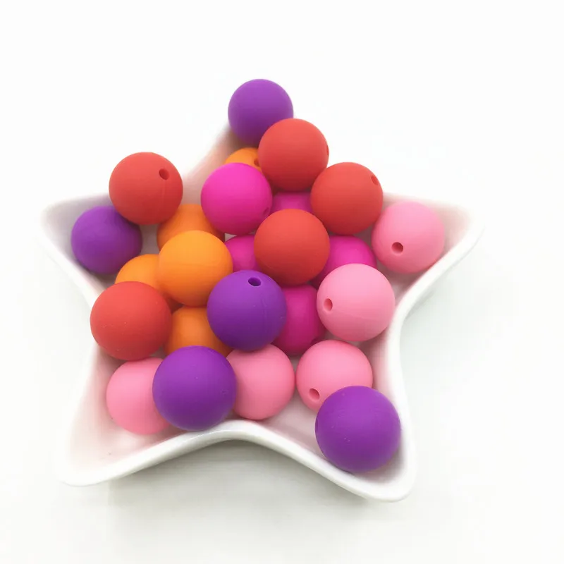 

10mm/12mm/15mm Silicone girl Color Beads Teether For Necklaces 100PC Round Silicone Beads BPA Free Set Silicone Teether toys