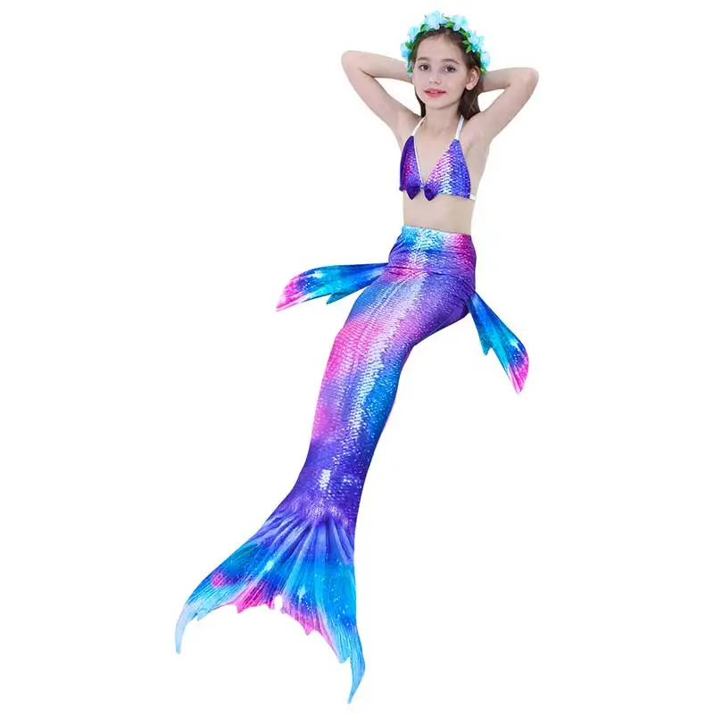 Новое платье для девочек с хвостом русалки Купальный костюм Моноласты дети