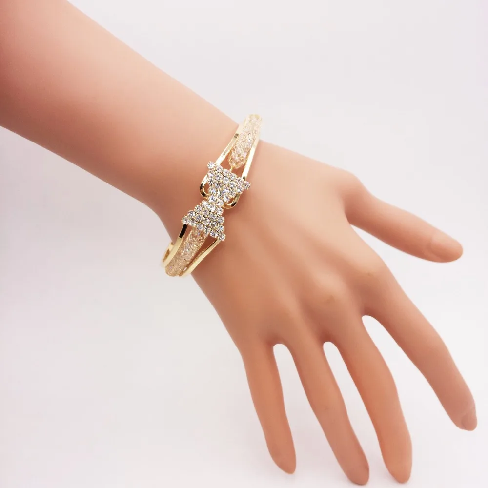 Золотой цвет медная сетка Хрустальная цепь полный горный хрусталь лук открытый