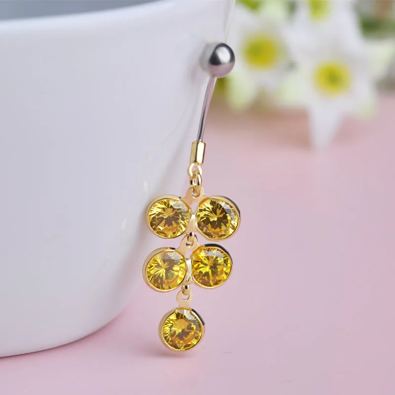 

Cute Rhinestone Grape Piercing Belly Button Ring 316L Surgical Stainless Steel Ring Gold color Sexy Body anneau nombril Joyas