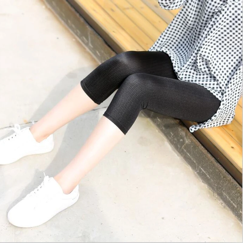 New black vertical striped glossy cropped leggings women mid calf workout legging spandex leggins pencil pants legins tayt | Женская