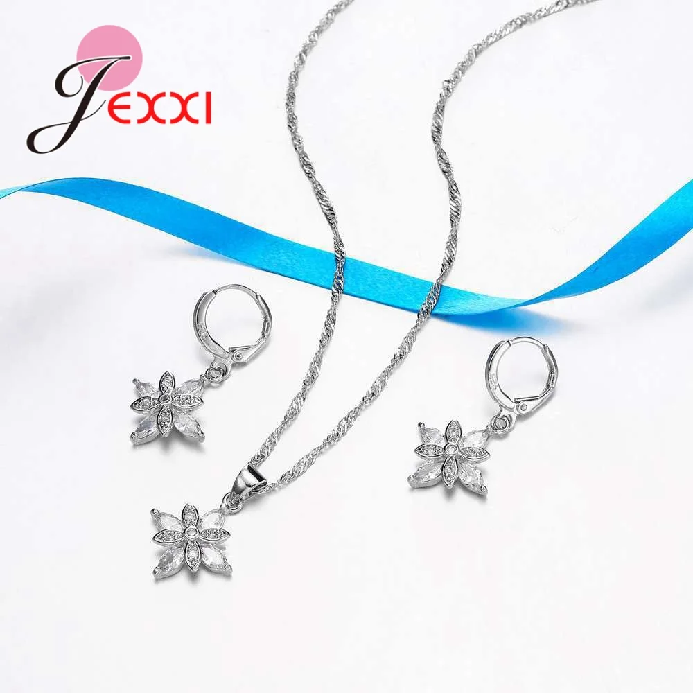 

Earrings Necklace Sets Fashion Cubic Zircon Flower Jewelry Sets For Women 925 Sterling Silver Bridal Wedding Jewellery Set