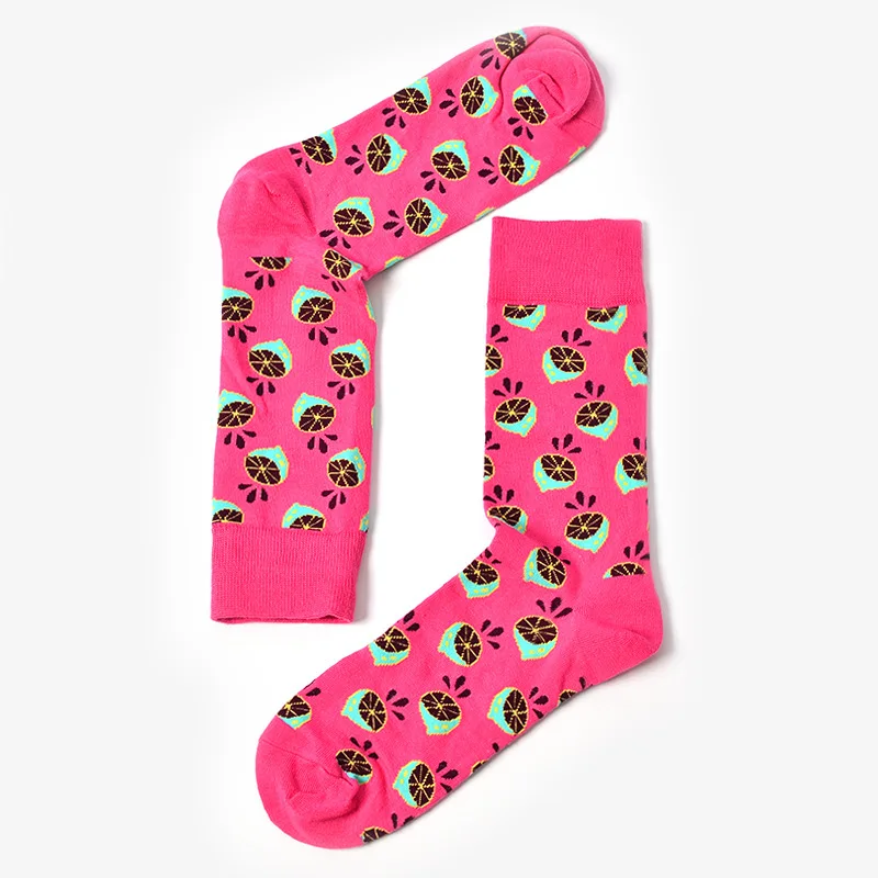 Rose red lemon socks Счастливые носки, ананас черешня, носки манго для женщин и мужчин, фруктовые жаккардовые носки унисекс, забавные Женские носочки, мужские носки, размер 38-46 - Цвет: Rose red lemon socks