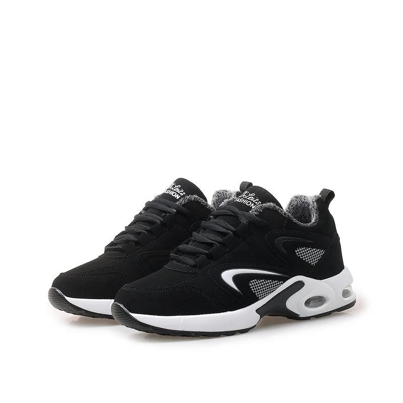 Black winter sneaker Зимние женские кроссовки, уличные Прогулочные кроссовки, плюшевая теплая спортивная обувь с воздушной подушкой, обувь для бега, спортивная обувь на платформе для женщин 41 - Цвет: Black winter sneaker