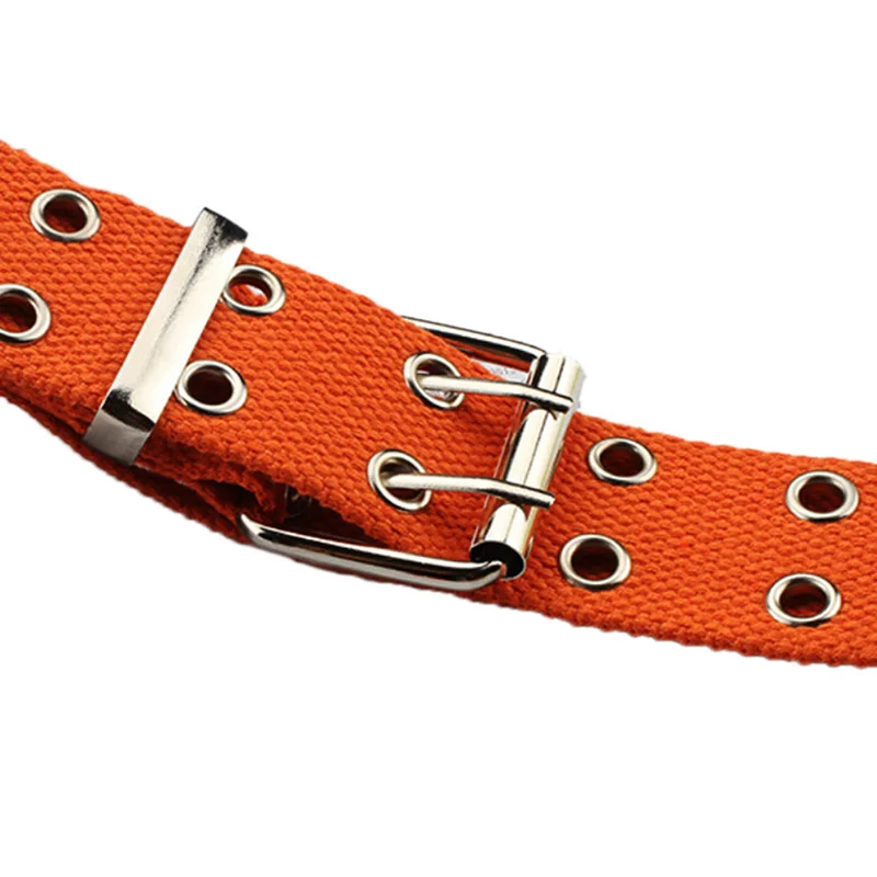 

Harajuku Wide Canvas Web Double Grommet Hole Buckle Belt Female Male Waist Strap Belts for Women Men Jeans