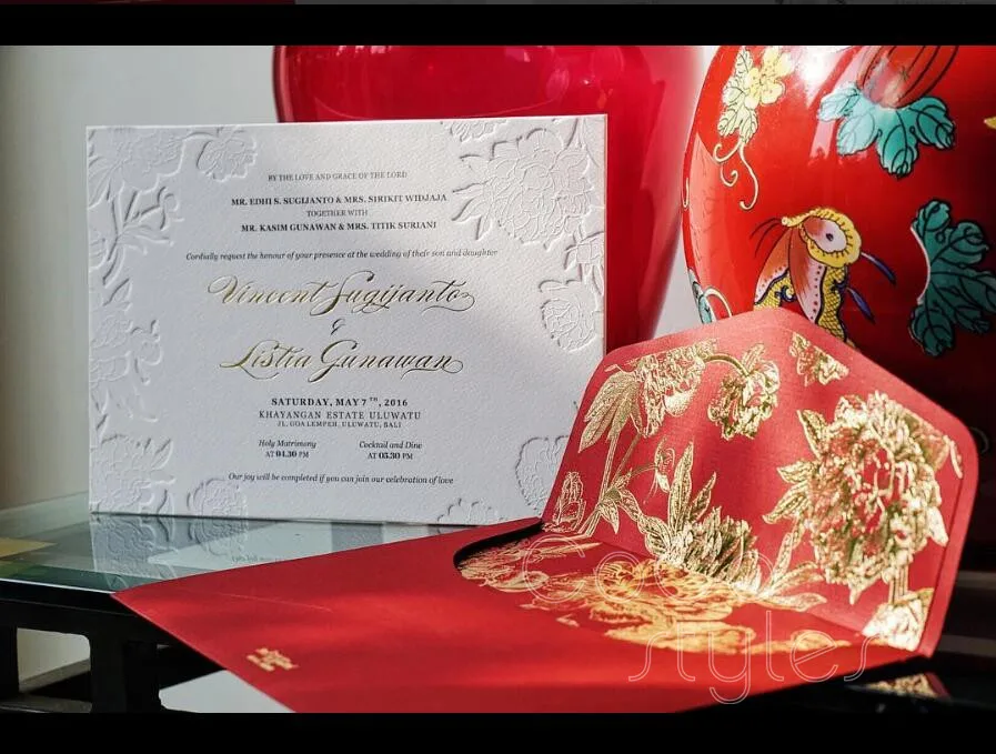 Cocostyles diy luxury chinese style letterpress invitation card with gold foiling liner envelope for traditional wedding | Дом и сад