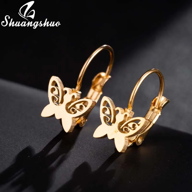 

Shuangshuo Gold Stainless Steel Butterfly Earrings for Women Girls Romantic Animal Stud Earings Kids Punk Jewelry Pendientes