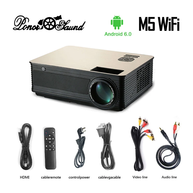 PonerSaund M5 WiFi Full светодиодный hd проектор 4500 люмен двойной Hi Fi колонки Android6.0 Wi