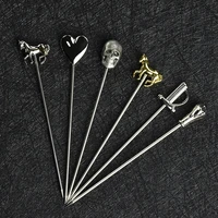cocktail stick martini pick cocktail pin fork wine decoration stick sign skull pattern bar accessories 304 stainless steel props