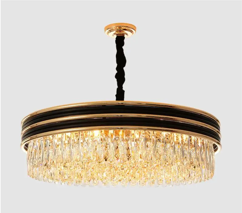 Living room crystal chandelier luxury modern round black plus gold American new LED restaurant bedroom lamps