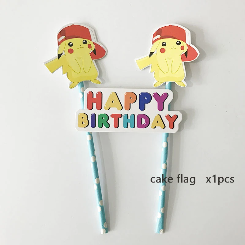cake flag X1 Pokemon Go тематическая вечеринка на день рождения украшения Дети 10 человек Покемон вечерние принадлежности Набор посуды бумажные тарелки подарок для ребенка - Цвет: cake flag X1