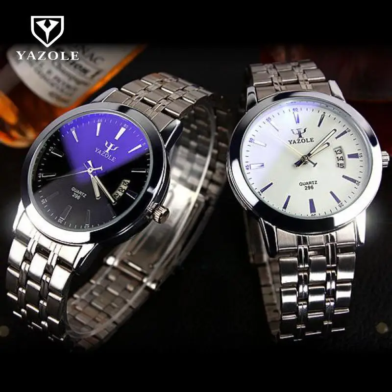 Модные полностью стальные черно белые наручные часы с циферблатом деловые