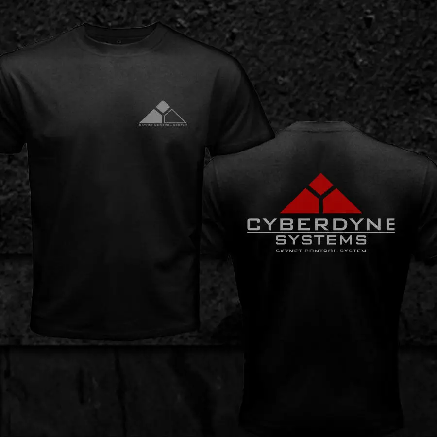 Черный Терминатор футболка cyberdyne Systems Skynet Управление Системы спереди Двусторонняя Новая мода Для мужчин короткий рукав принт крутая футболка - Цвет: Черный